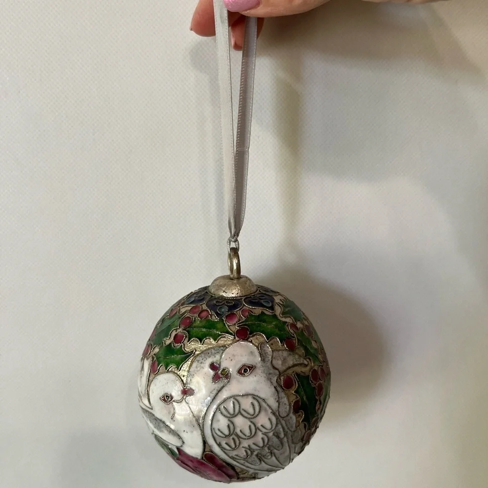 Christmas Ornament Enamel Cloisonné Ball Two Turtle Doves